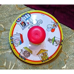 Vintage Tin Spinning Top Toy Ohio Art 1950's Circus Animals Train